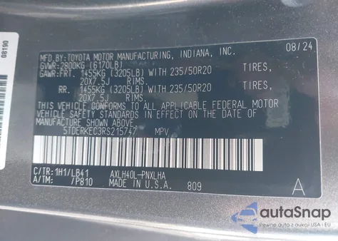 2024 Toyota Sienna Platinum z USA, uszkodzony, nr VIN 5TDERKEC3RS215747